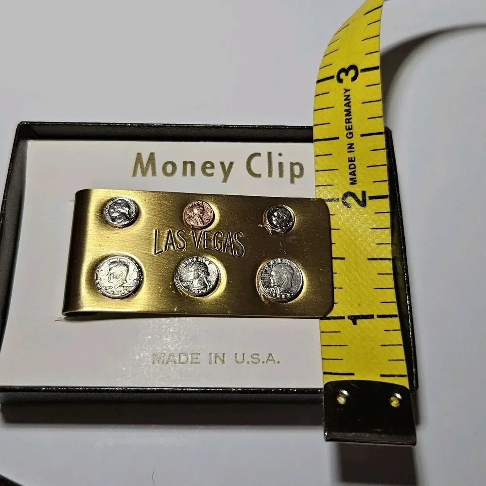 *Sale* Vintage Gold Tone Las Vegas Mini Coin Money Clip IOB
